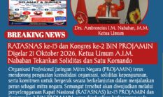 RATASNAS ke-15 dan Kongres ke-2 BIN PROJAMIN Digelar 21 Oktober 2026, Ketua Umum A.I.M. Nababan Tekankan Soliditas dan Satu Komando